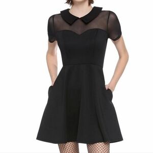 Collared Mesh Panel Skater Dress